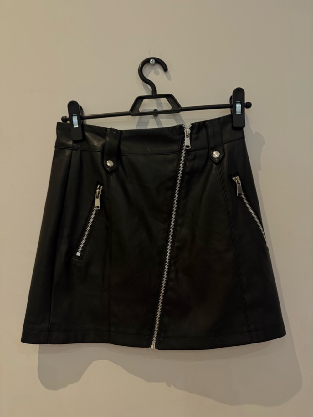 Faux Leather Black A-Line Skirt with Front Zip